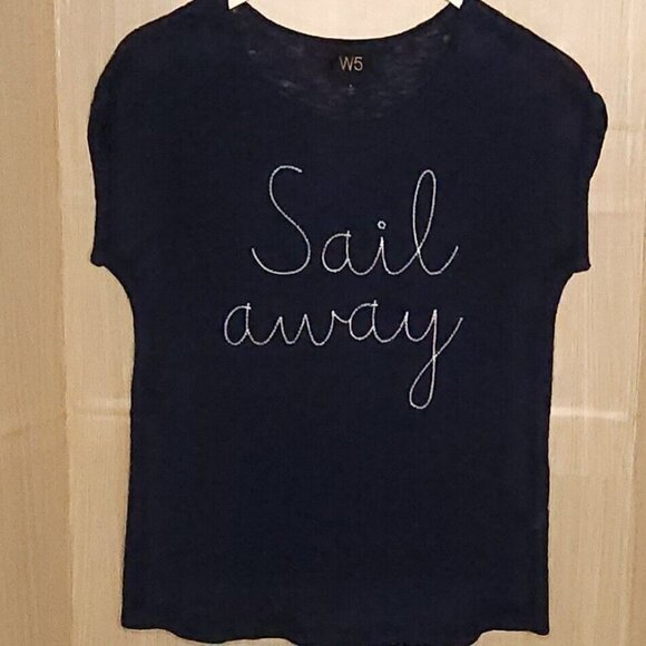 W5 Navy Blue Nautical Soft Embroidered Top Small - Picture 1 of 6